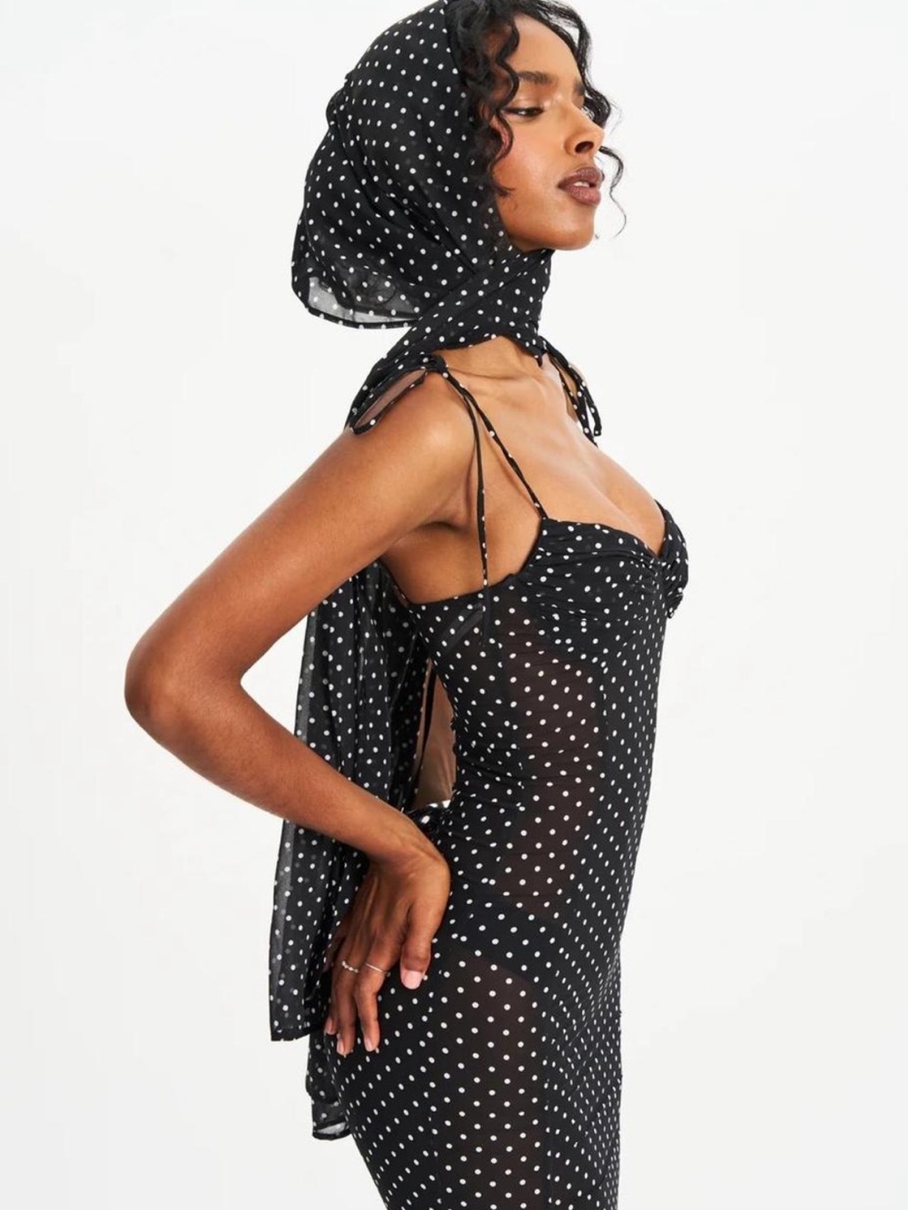 Yadira Black Base Polka Dot Chiffon Maxi Dress - Picture 2 of 5
